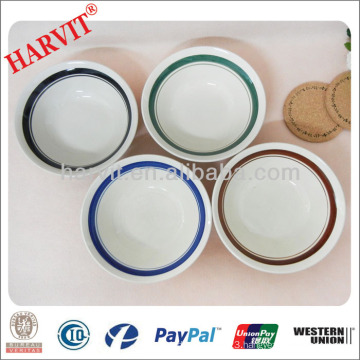 Bulk Cheap Ceramic Stoneware 7'' Soup Bowls With Color Green/Brown/Blue/Black Rims